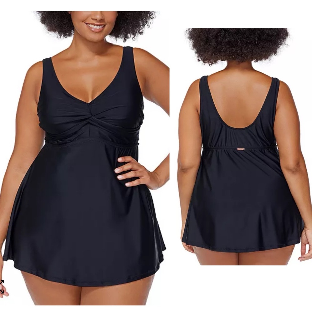 Raisins Curve Trendy Plus Size Lucia Twist-Front Swimdress Womens Black 22W NEW